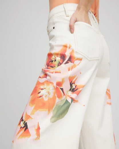 Chico's Floral High-Rise Wide-Leg Cropped Jeans