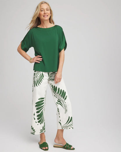 Chico's Palm-Frond-Motif Pull-On Wide-Leg Cropped Jeans