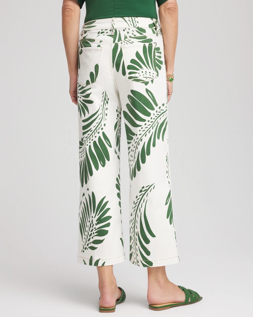 Chico's Palm-Frond-Motif Pull-On Wide-Leg Cropped Jeans