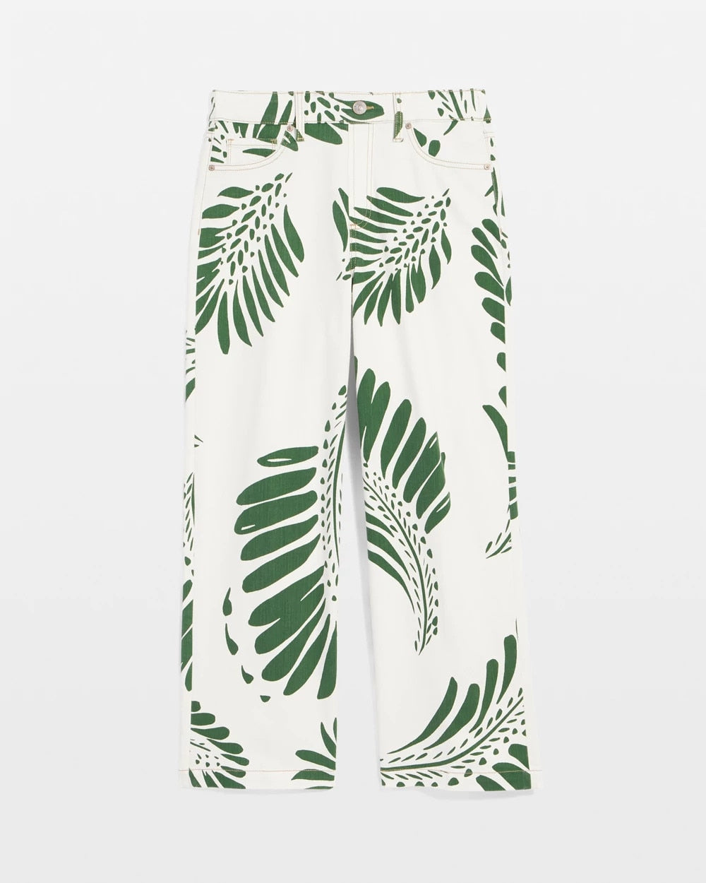 Chico's Palm-Frond-Motif Pull-On Wide-Leg Cropped Jeans