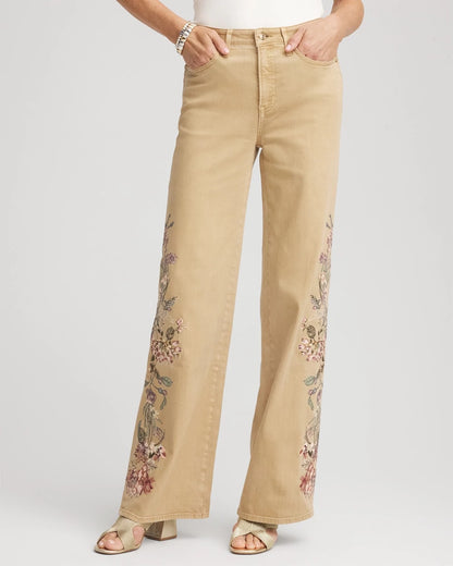 Chico's Embroidered High-Rise Wide-Leg Jeans