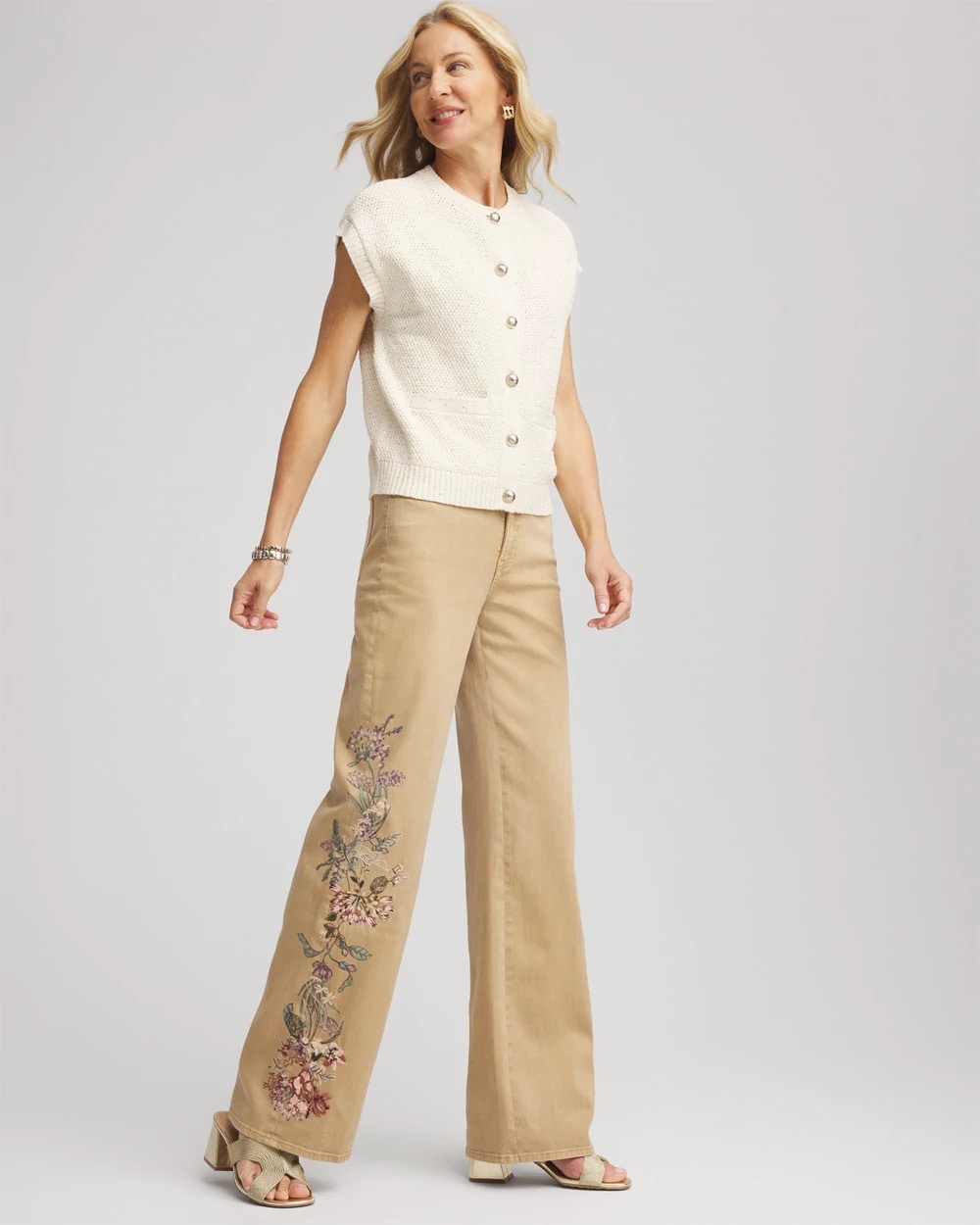 Chico's Embroidered High-Rise Wide-Leg Jeans