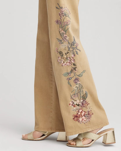 Chico's Embroidered High-Rise Wide-Leg Jeans