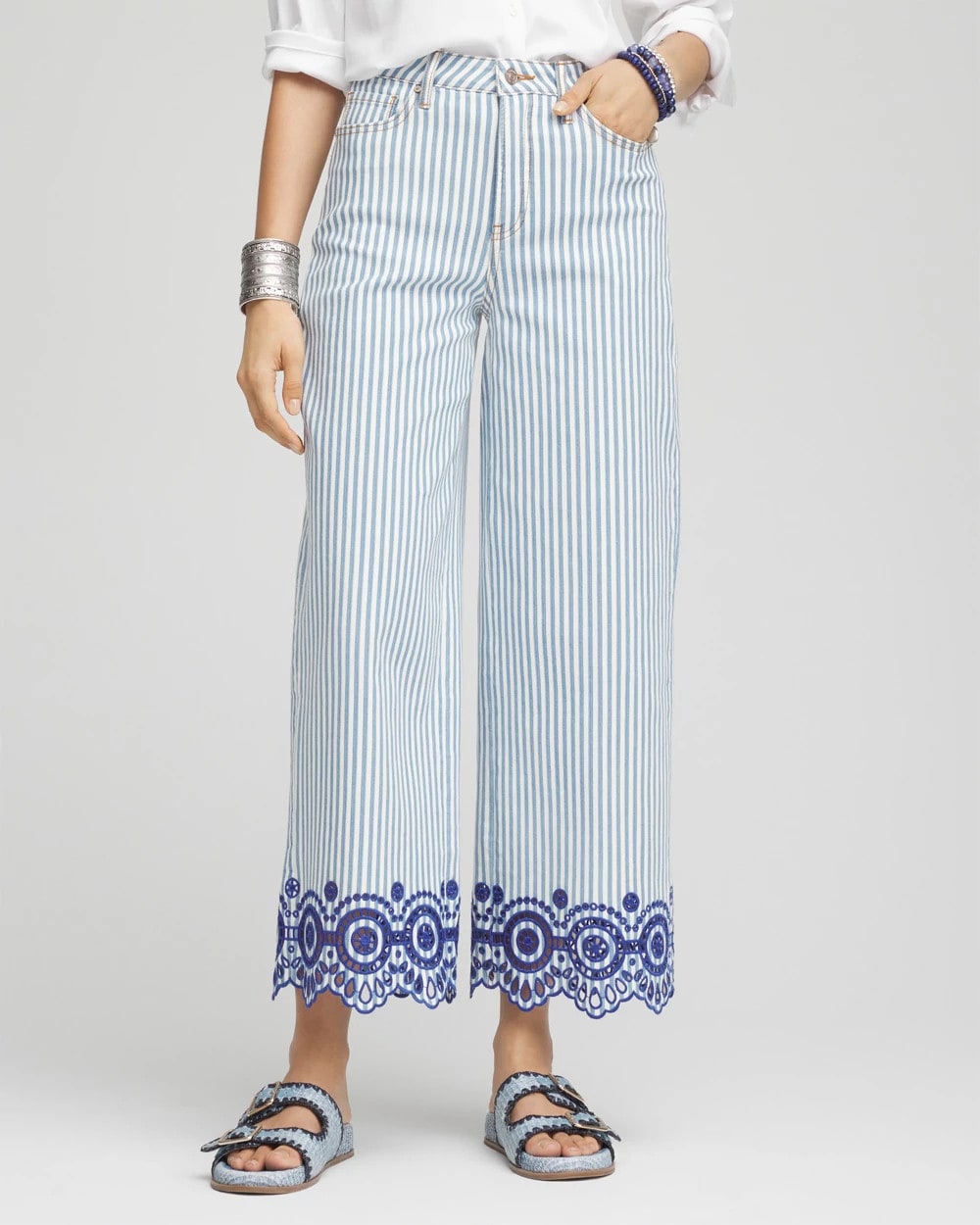 Chico's Eyelet High-Rise Wide Cropped Jeans