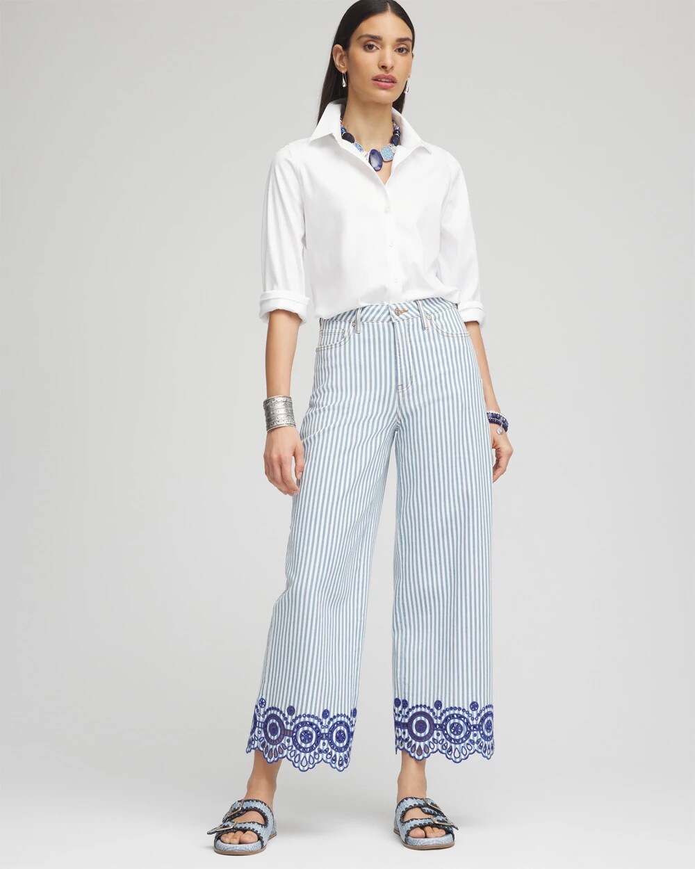 Chico's Eyelet High-Rise Wide Cropped Jeans