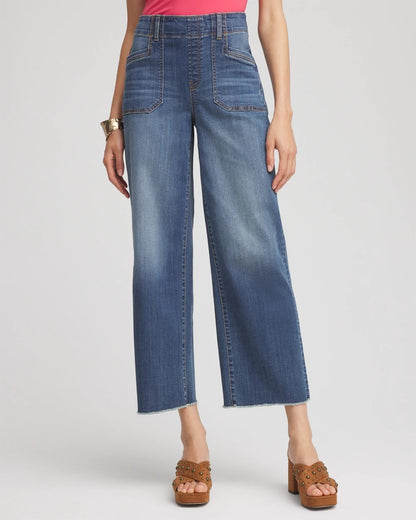 Chico's Pull-On Cropped Wide-Leg Frayed Jeans