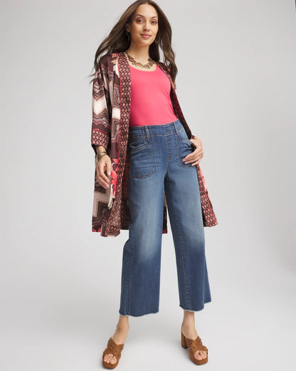 Chico's Pull-On Cropped Wide-Leg Frayed Jeans
