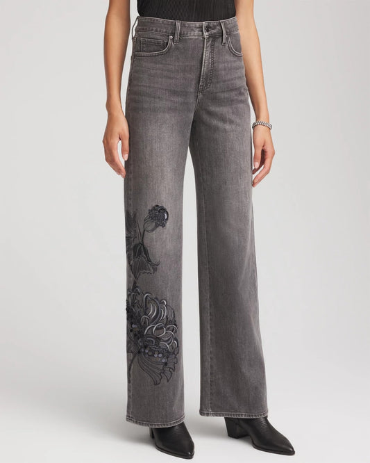 Chico's Printed High-Rise Wide-Leg Jean