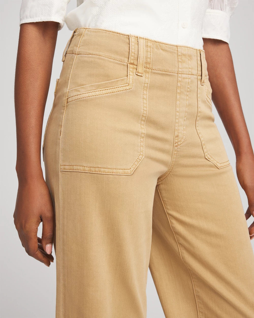 Chico's Neutral Pull-On Cropped Wide-Leg Frayed Jeans