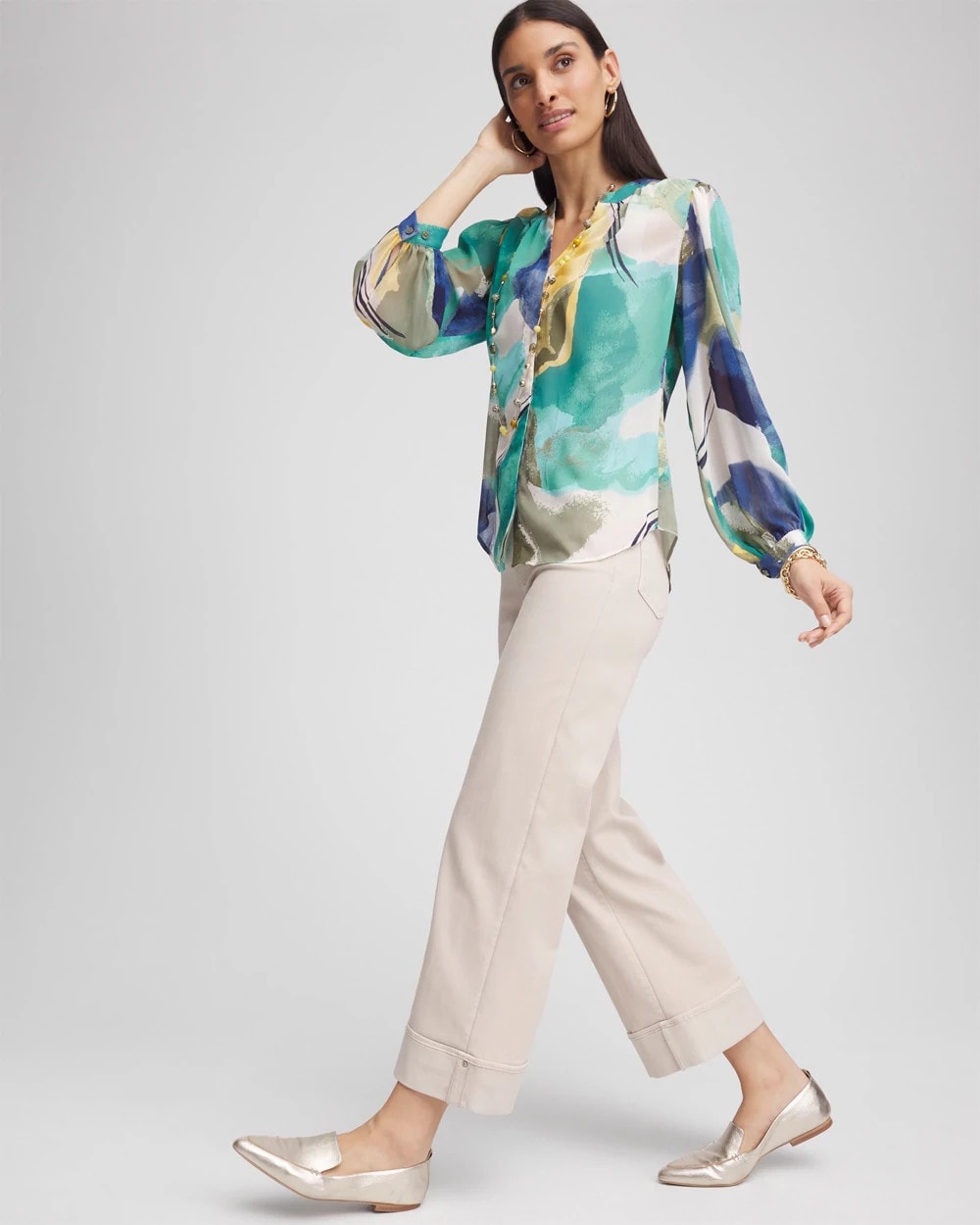Chico's Pull-On Wide Leg Cuffed Jeans
