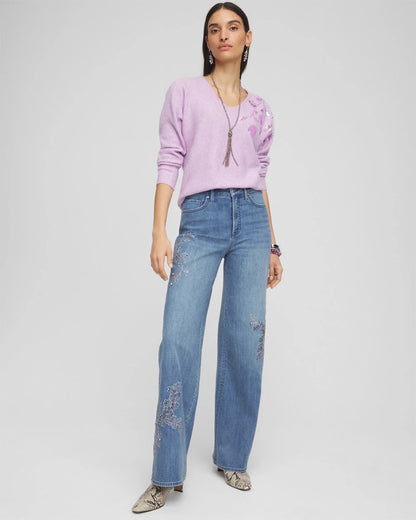 Chico's Embellished High Rise Wide Leg Jeans