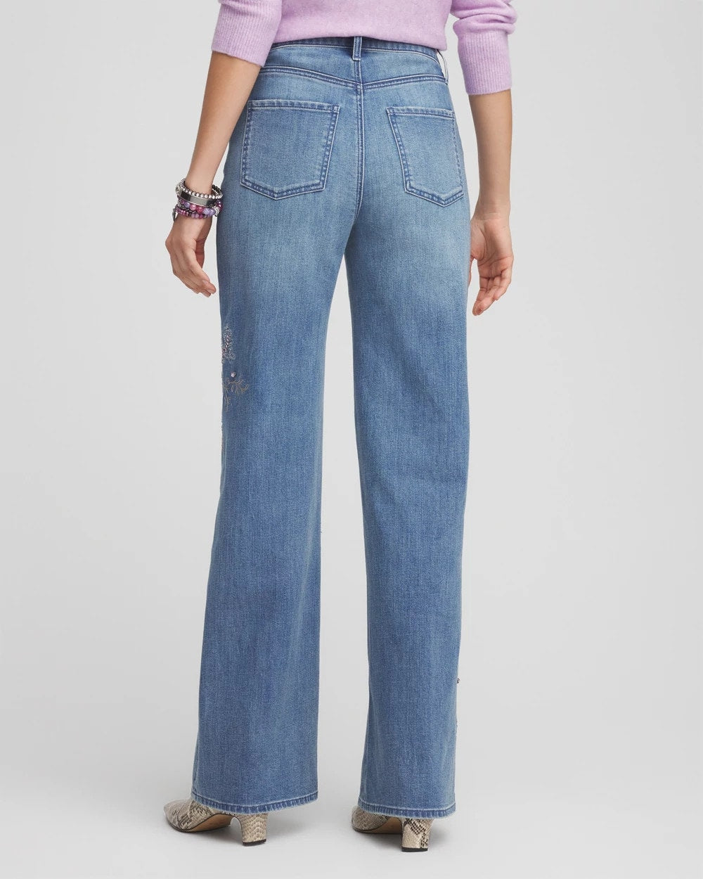Chico's Embellished High Rise Wide Leg Jeans