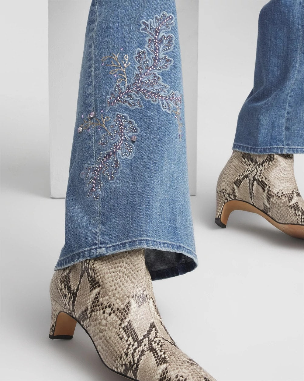 Chico's Embellished High Rise Wide Leg Jeans