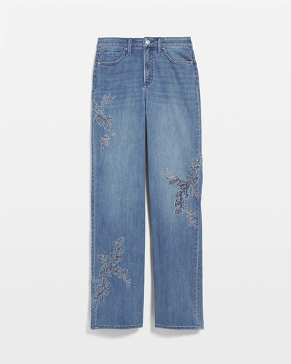 Chico's Embellished High Rise Wide Leg Jeans