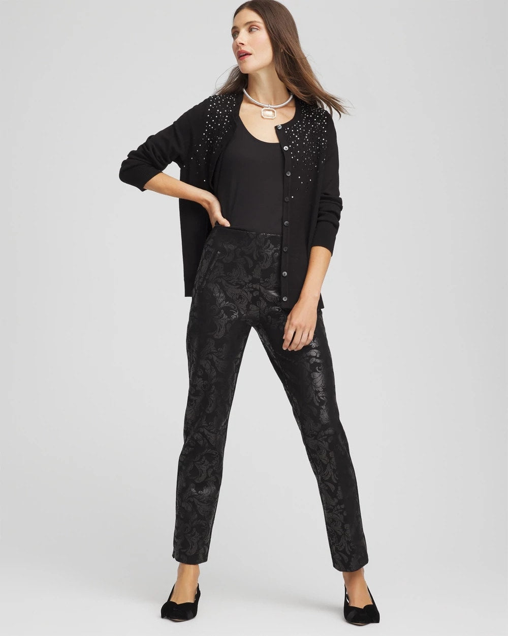 Chico's Juliet Black Foiled  Slim Ankle Pants