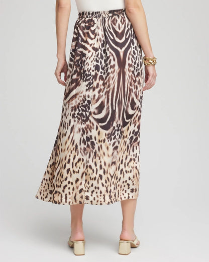 Chico's Animal Bengal Marks Faux Satin Skirt