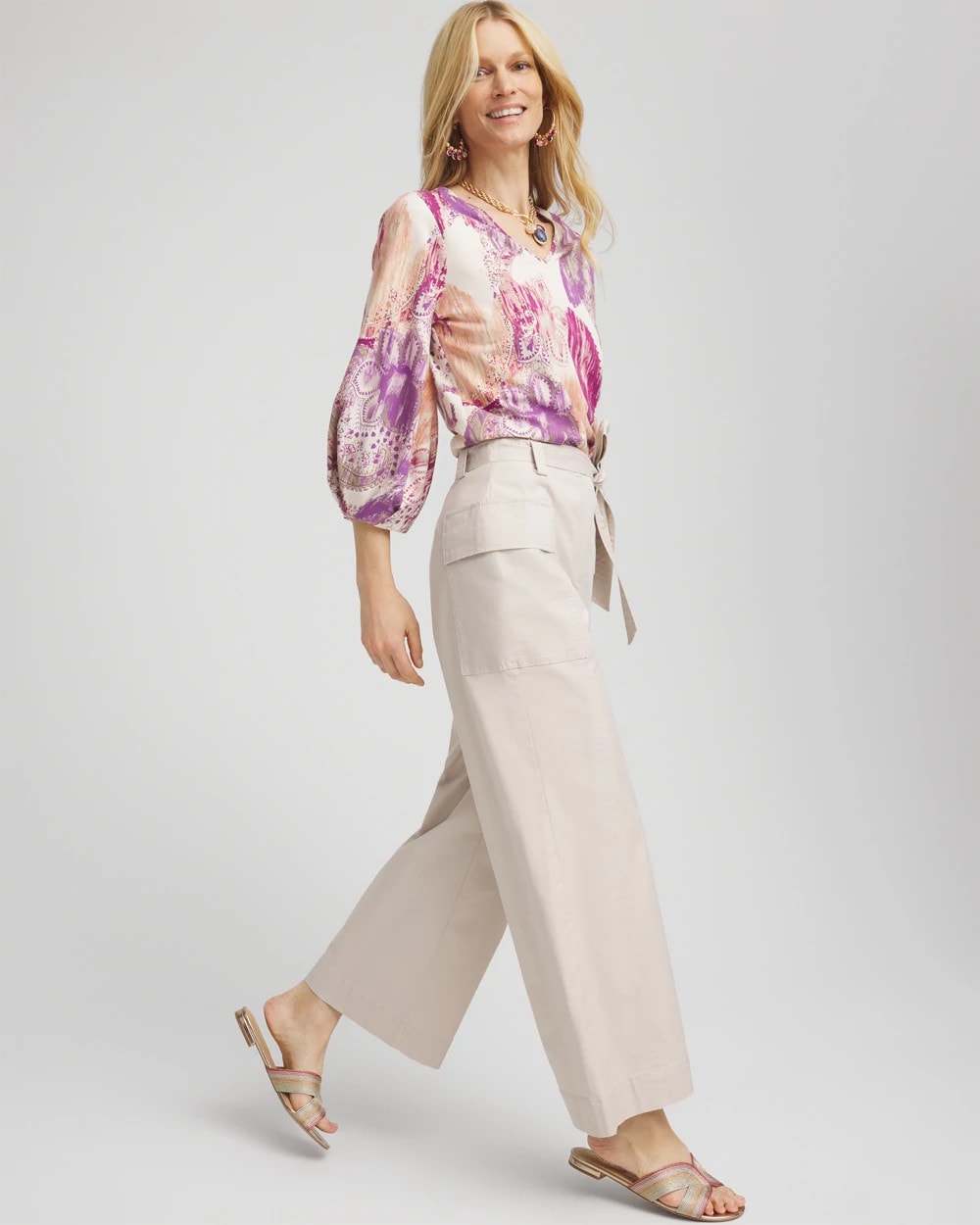 Chico's Belted Twill Utility Cropped Pants