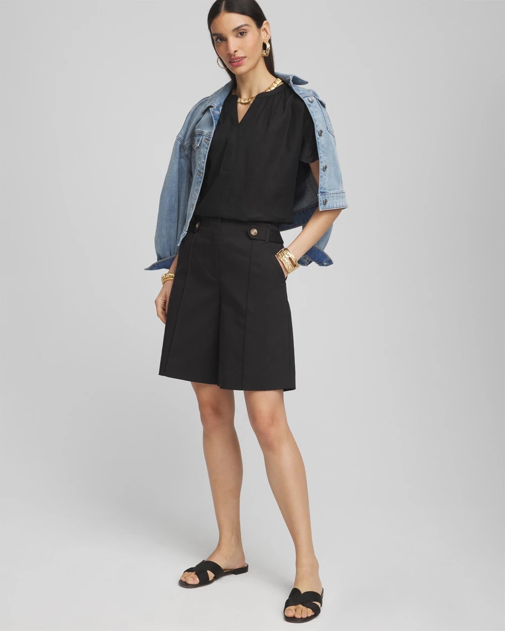 Chico's Sateen Tab-Front A-line Shorts