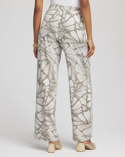 Chico's Travelers™ Abstract Leaf Print Knit Wide-Leg Pants
