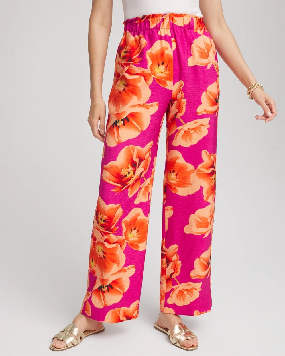 Chico's Tropical Smocked Pull-On Pants