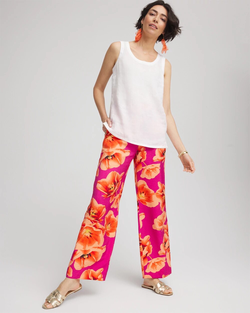 Chico's Tropical Smocked Pull-On Pants