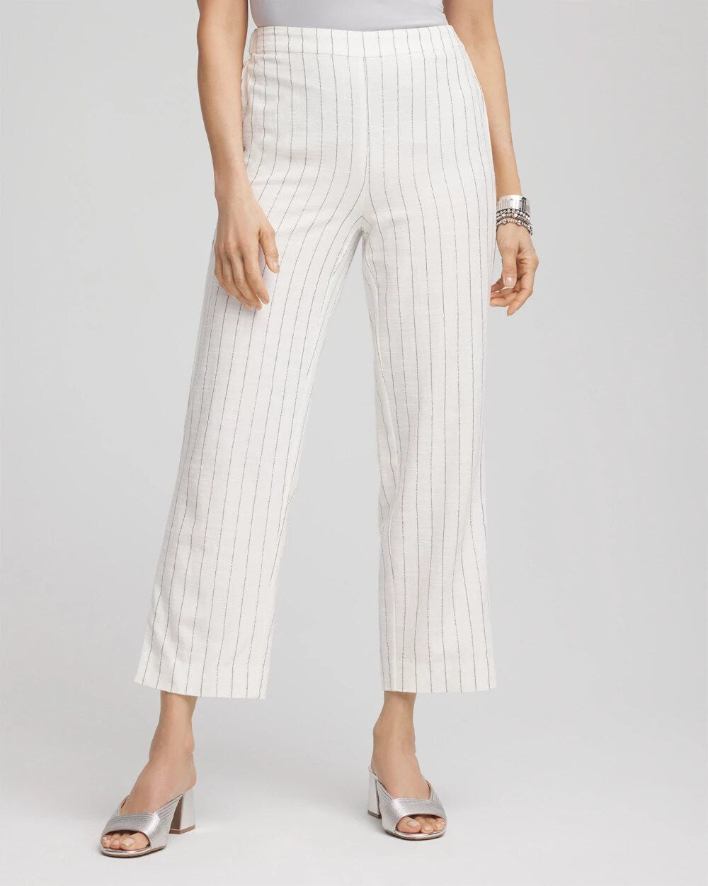 Chico's Metallic Striped Straight Cropped Pants