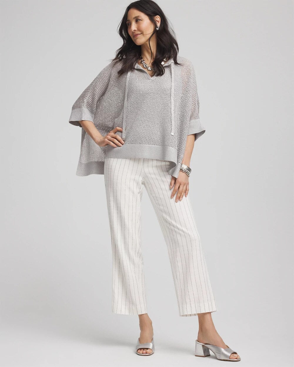 Chico's Metallic Striped Straight Cropped Pants
