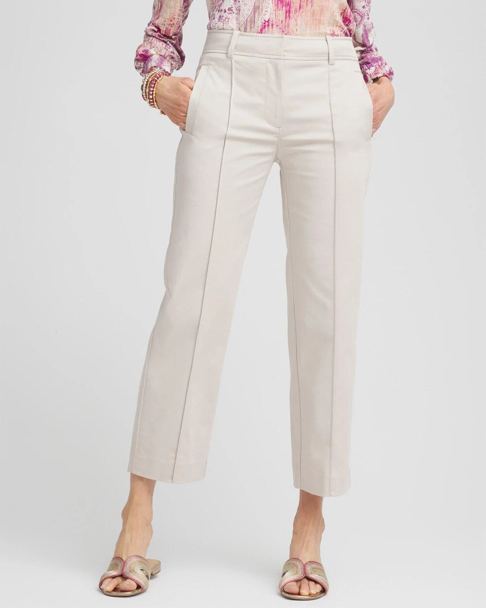 Chico's Stretch Sateen Straight Cropped Pants
