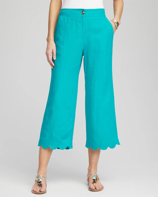 Chico's Linen Scallop Hem Crop Pants