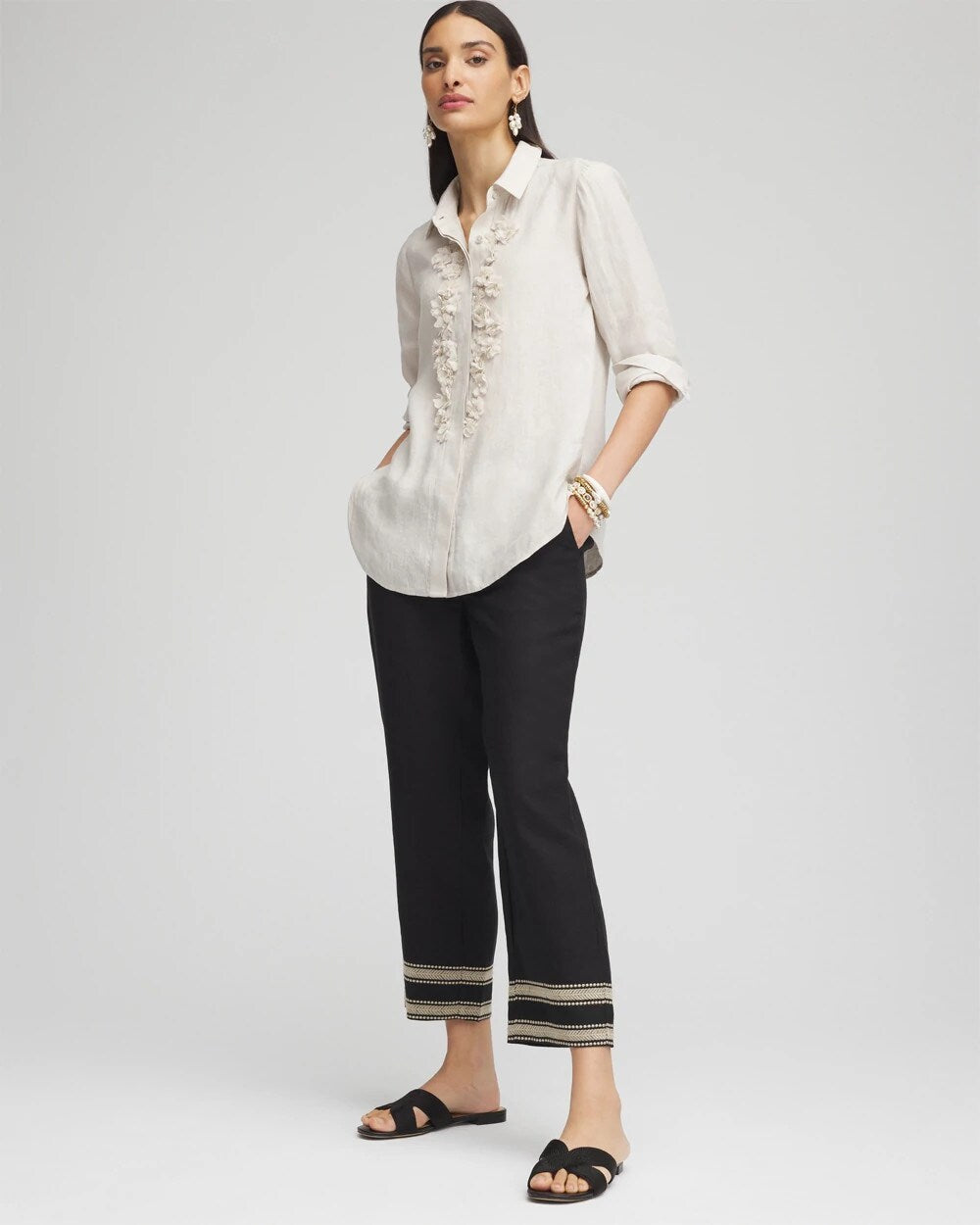 Chico's Linen Elastic Waist Cropped Pants