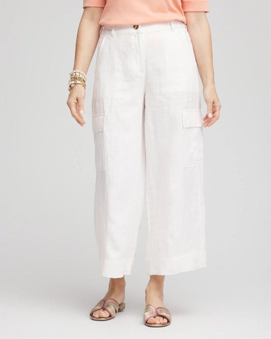 Chico's Linen Cargo Wide-Leg Cropped Pants