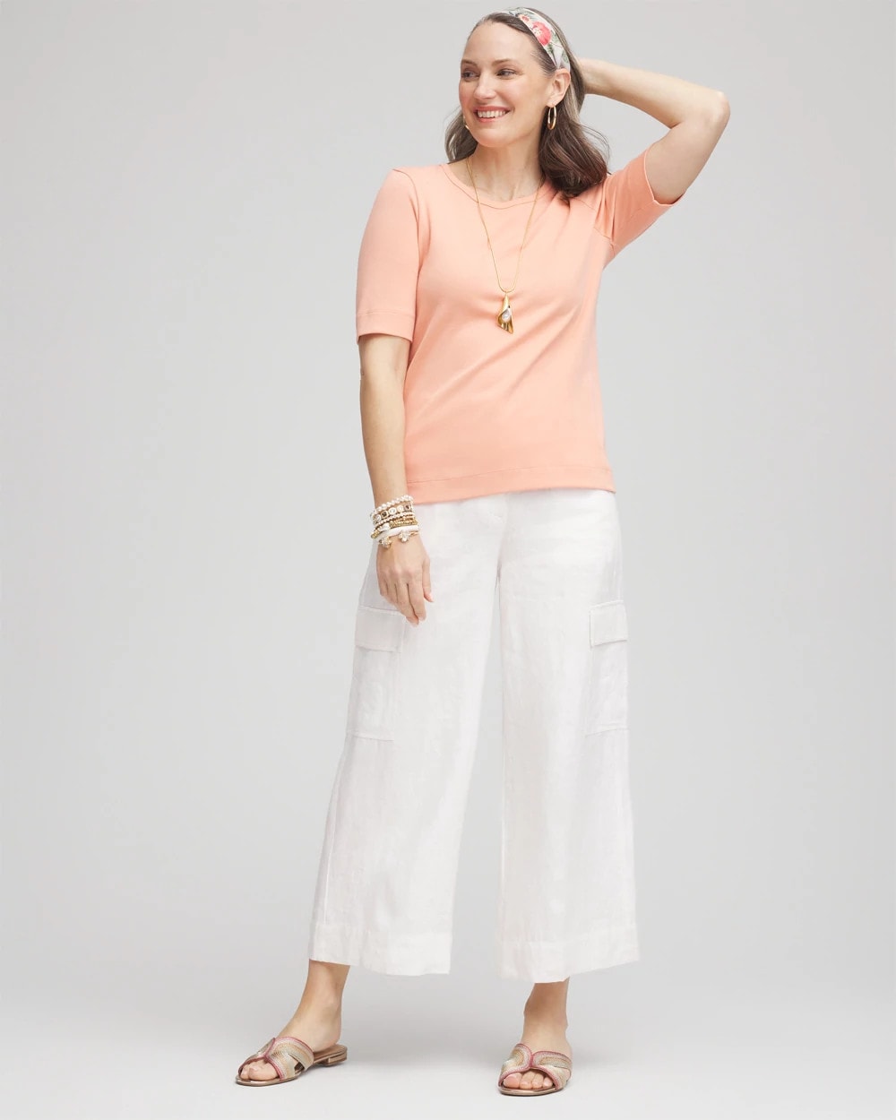 Chico's Linen Cargo Wide-Leg Cropped Pants