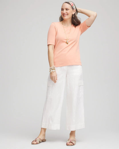 Chico's Linen Cargo Wide-Leg Cropped Pants