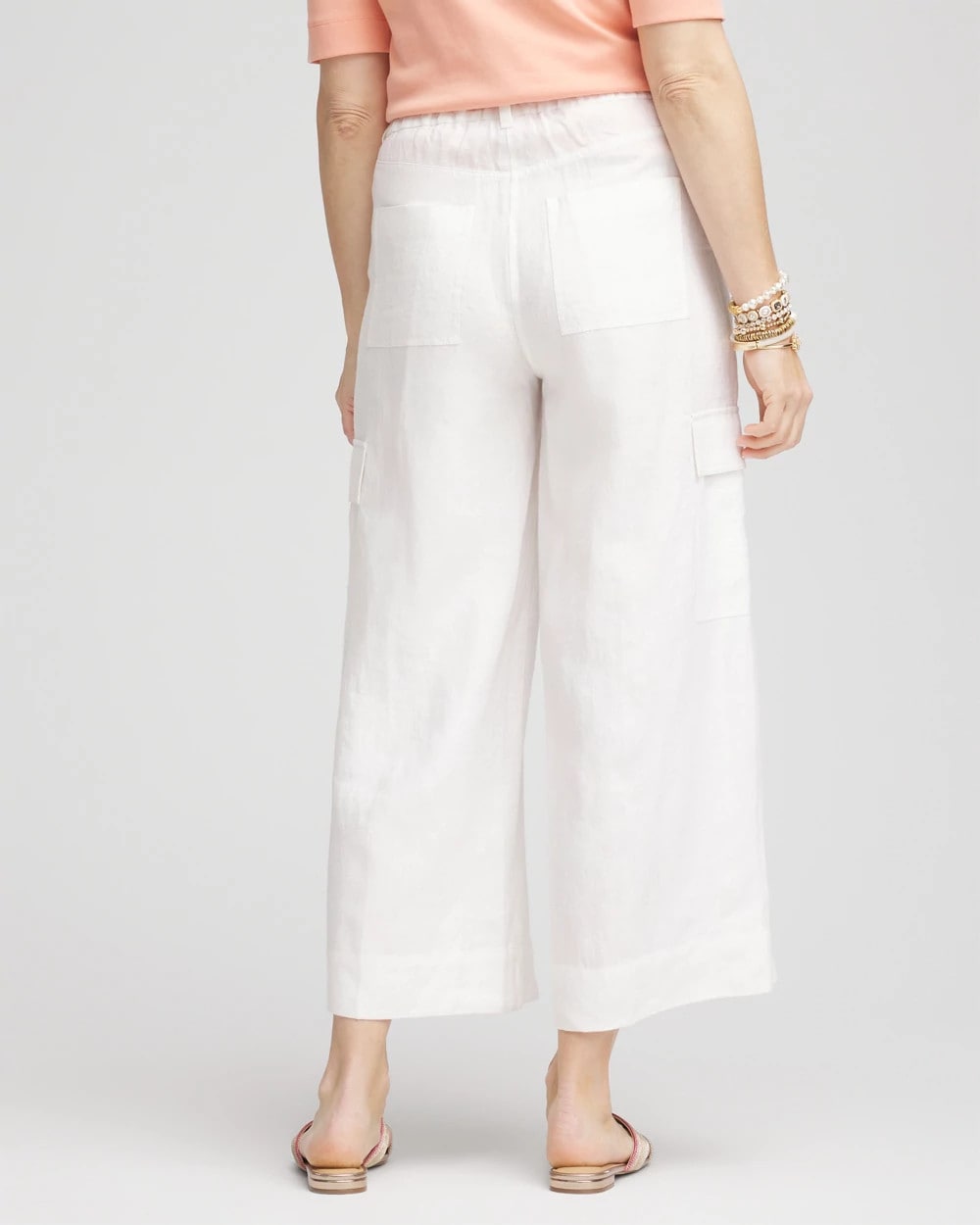 Chico's Linen Cargo Wide-Leg Cropped Pants