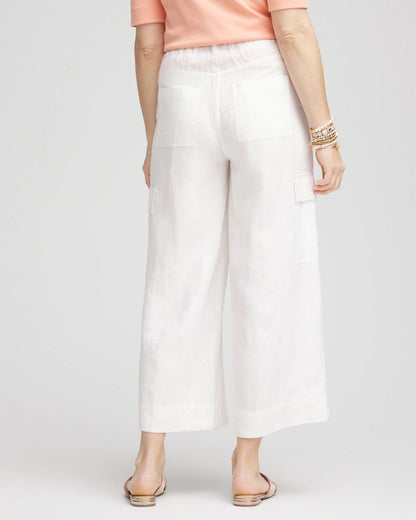 Chico's Linen Cargo Wide-Leg Cropped Pants