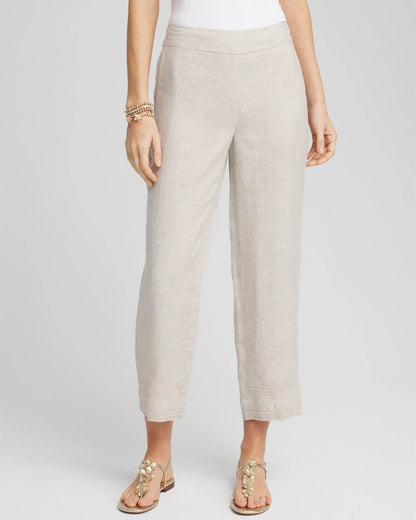 Chico's Linen Pull On Waist Cropped Pants