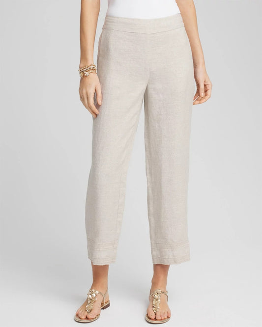 Chico's Linen Pull On Waist Cropped Pants