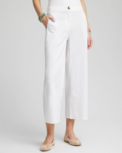 Chico's Ribbed Waist Linen Blend Straight-Leg Cropped Pants