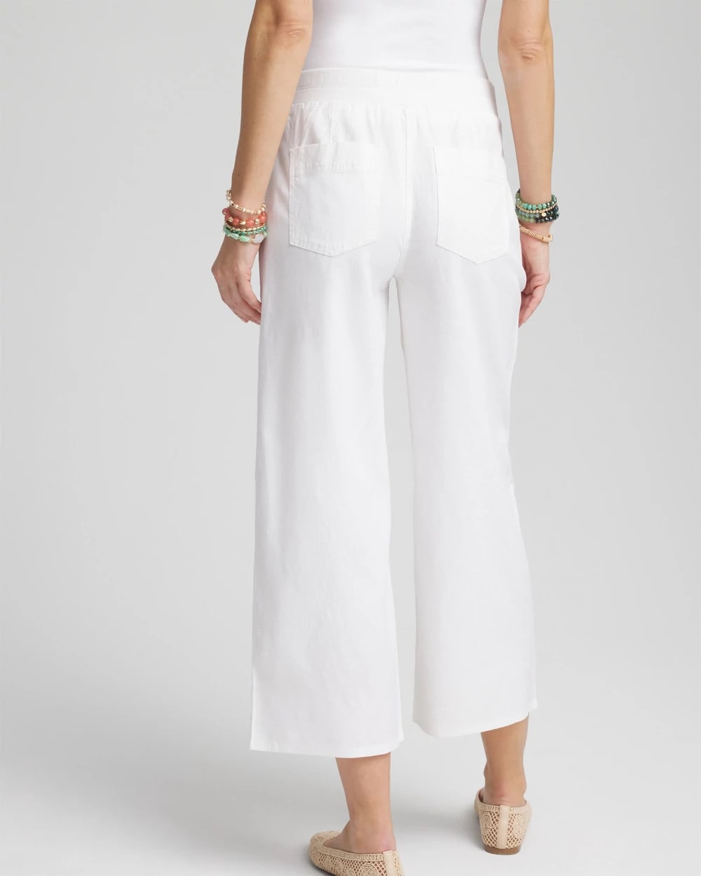 Chico's Ribbed Waist Linen Blend Straight-Leg Cropped Pants