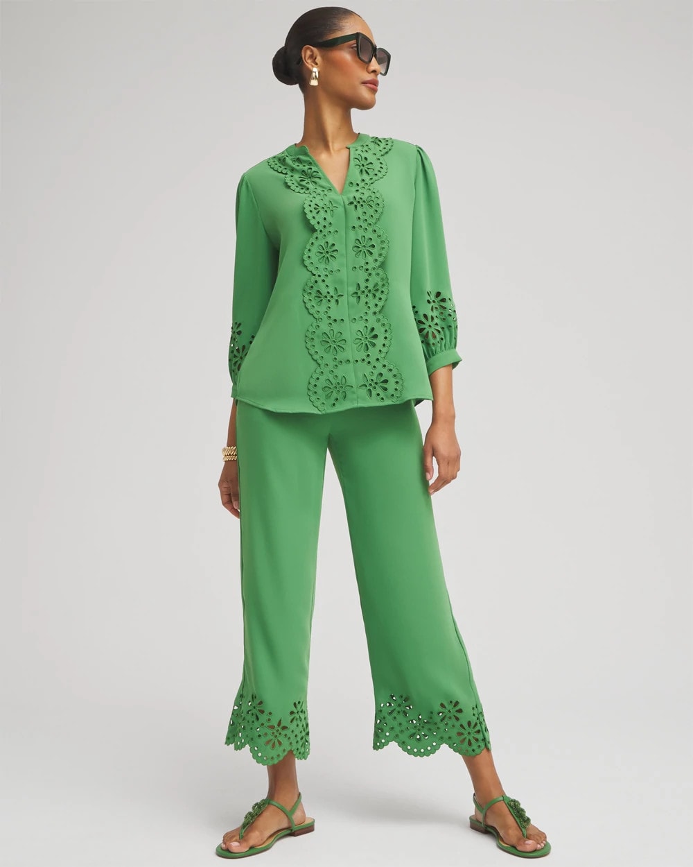 Chico's Satin Eyelet Hem Culottes