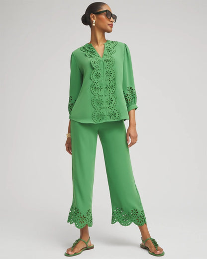 Chico's Satin Eyelet Hem Culottes