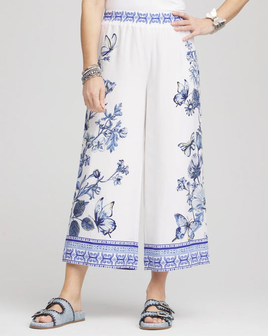 Chico's Butterfly Pull-On Linen Cropped Pants