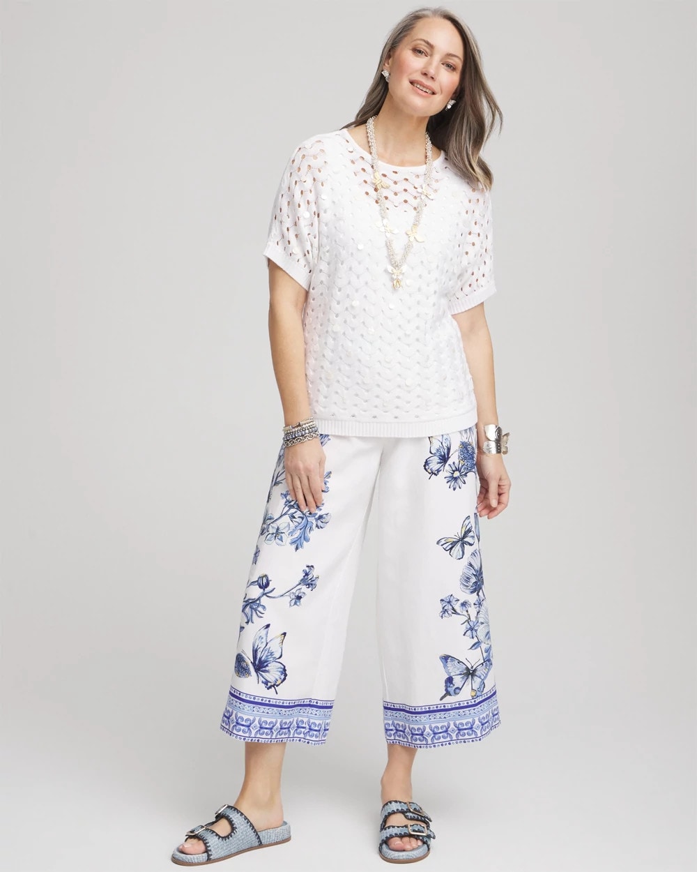 Chico's Butterfly Pull-On Linen Cropped Pants