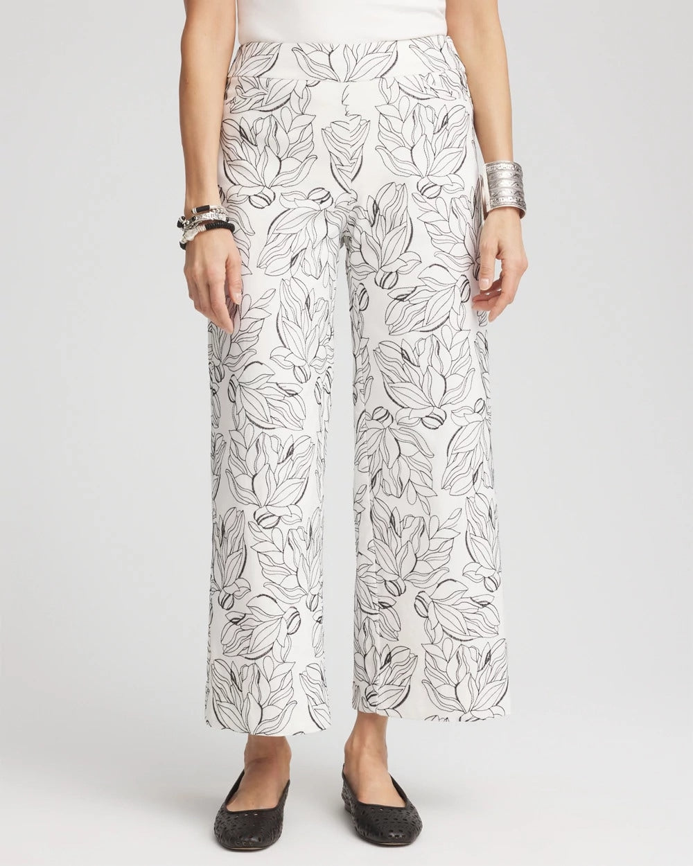 Chico's Brigitte™ Floral Embroidered Wide-Leg Cropped Pants