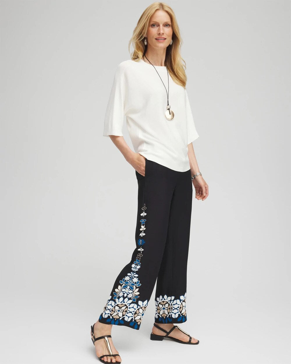 Chico's Placed Floral Print Soft Cropped Pants