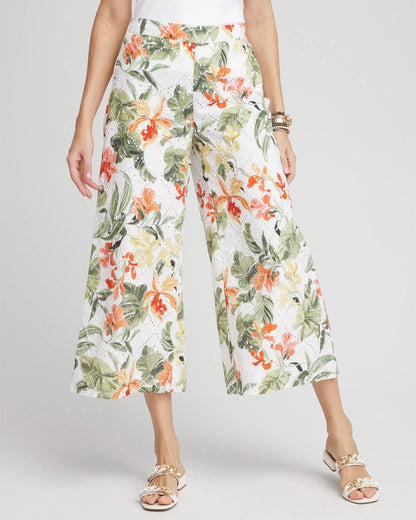 Chico's Floral Eyelet Culotte Pants