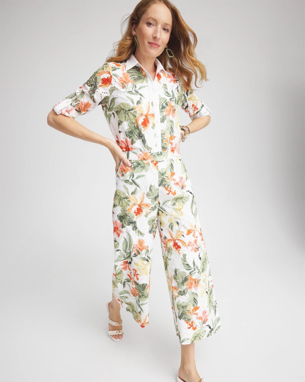 Chico's Floral Eyelet Culotte Pants