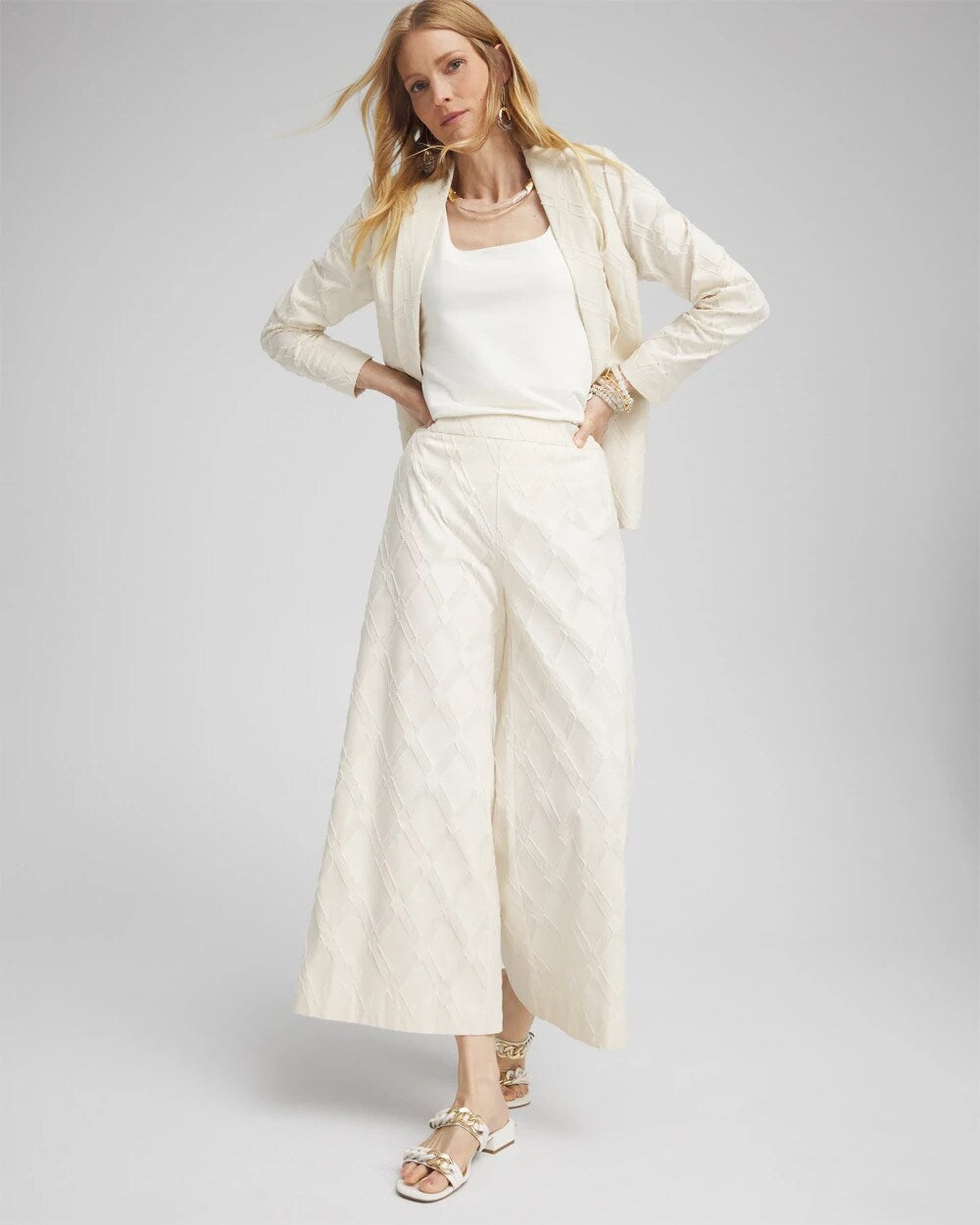 Chico's Textured Wide Leg Cropped Pants