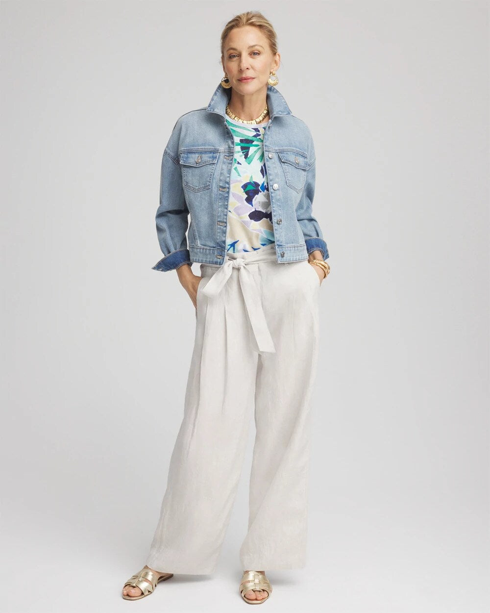 Chico's Hollywood Waist Belted Linen Pants