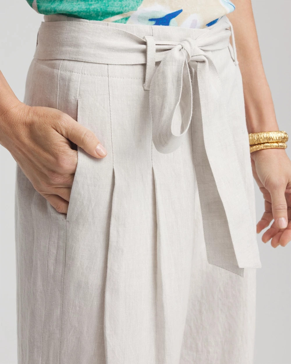 Chico's Hollywood Waist Belted Linen Pants